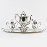 Five (5) Pc. Juventino Lopez Reyers Art Nouveau Sterling Silver Tea Set. Includes: Teapot,