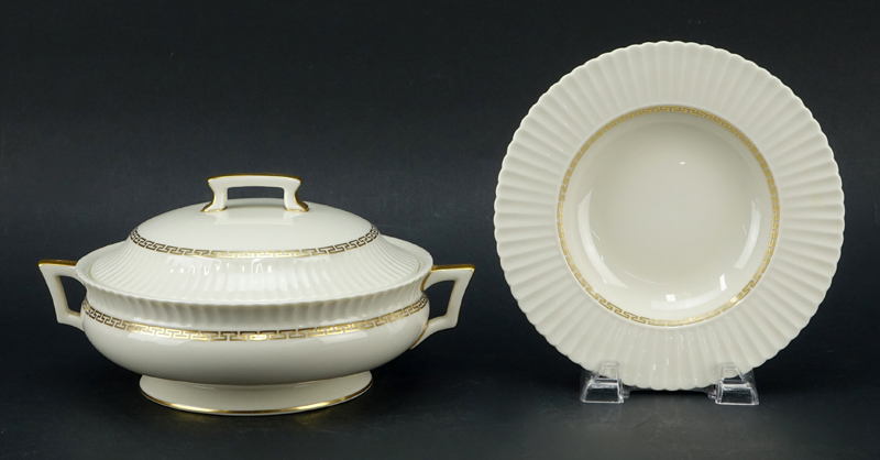 Thirty Two (32) Piece Lenox "Cretan" Porcelain Dinnerware. Includes: 8 dinner plates, 12 soup bowls, - Image 3 of 6