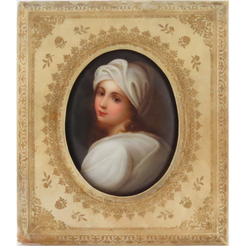 Antique KPM Style Hand Painted Porcelain Miniature Portrait. Unsigned. Plaque in good condition,