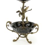 Modern Louis XVI Style Gilt Bronze and Glass Figural Epergne. 2 tiered black ruffle bowls with top