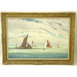 Hugh Boycott Brown, British (1909-1990) "Start of the Barge Race" Oil on Canvas Signed Lower