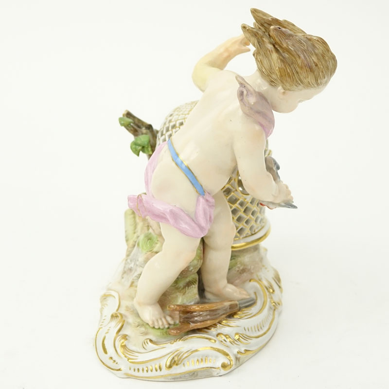 19th Century Meissen Porcelain Putti Catching Birds Figurine. Blue crossed swords mark on - Image 5 of 9