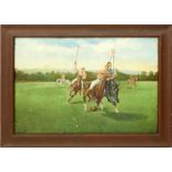 J. F. Brown, American (20th Century) "Polo Game" Oil on Canvas Signed Lower Left. Craquelure and