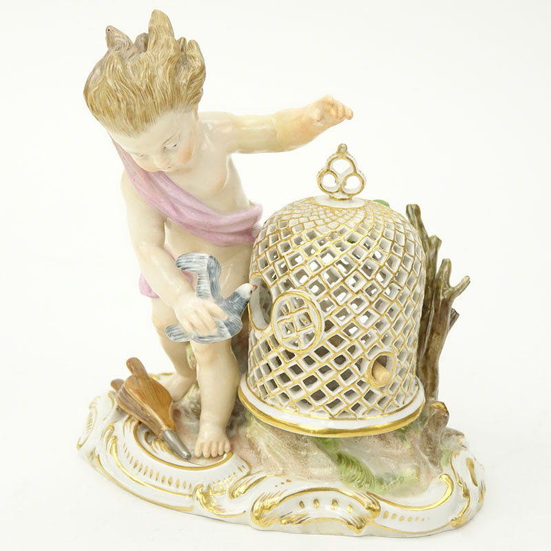 19th Century Meissen Porcelain Putti Catching Birds Figurine. Blue crossed swords mark on - Image 2 of 9