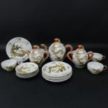 Vintage Nineteen (19) Piece Japanese Chikusa Porcelain Hand painted Moriage Style Tea Set. Includes: