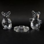 Three (3) Piece French Art Glass Lot. Includes: 2 Daum Teddy Bear Figurines, signed with etched