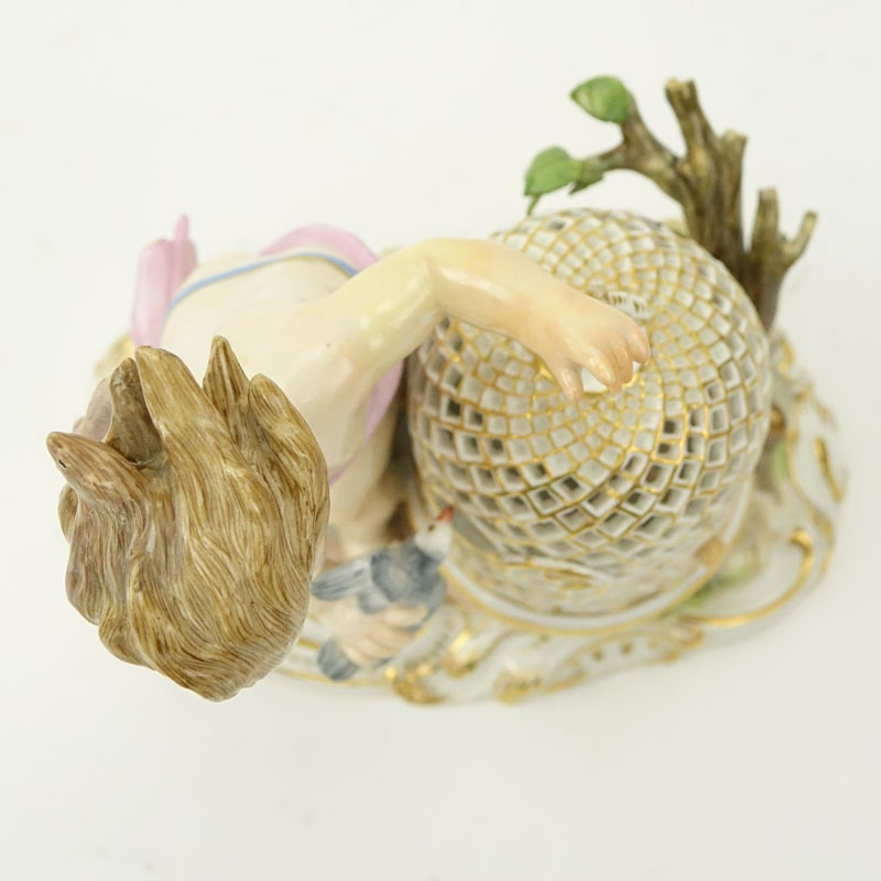 19th Century Meissen Porcelain Putti Catching Birds Figurine. Blue crossed swords mark on - Image 9 of 9