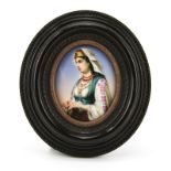 KPM Style Hand Painted Porcelain Plaque "Orientalist Girl". Unsigned. Old paper labels en verso.