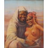 Attributed to: Adam Styka, French/Polish (1890-1959) Oil on Canvas, Arab with Girl. Signed lower