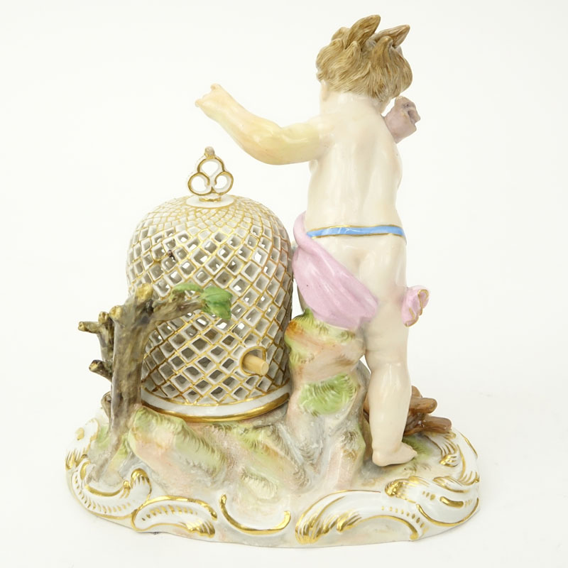 19th Century Meissen Porcelain Putti Catching Birds Figurine. Blue crossed swords mark on - Image 4 of 9