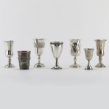 Collection of Seven (7) Sterling Silver, 800 Silver and Silver Plate Judaica Cups. 4 sterling