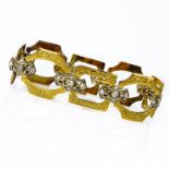 Antique Russian 14 Karat Yellow Gold and Old European Cut Diamond Open Link Bracelet. Unsigned. Good