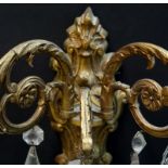 Pair of Gilt Brass and Crystal Wall Sconces. Rubbing to gilt, crystal needs cleaning, needs to be