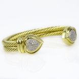 David Yurman Approx. .65 Carat Pave Set Diamond and 18 Karat Yellow Gold Double Cable Heart Cuff