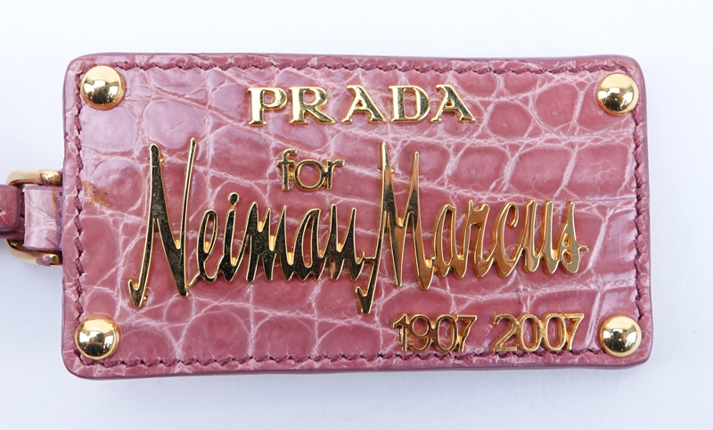 Prada Limited Edition Pink Crocodile Clutch. Gold tone hardware. Leather interior with zipper - Image 7 of 10