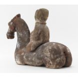 Chinese Terracotta Horse and Rider Figure Possibly Han Dynasty (206BC-220AD). Unsigned.