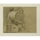 18th Century Graphite and Pastel On Paper "Seated Nude Male Figure". Unsigned. Creases, light
