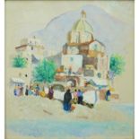 Attributed to: Paul Victor Jules Signac, French (1863 - 1935) Gouache "Mountain Village" Unsigned.