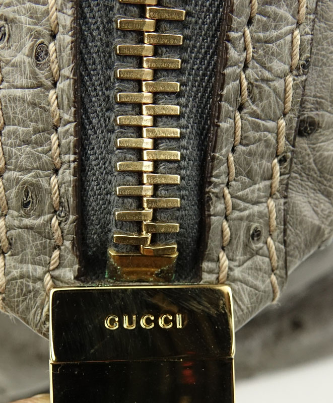 Gucci Grey Ostrich Aviatrix Boston Travel Bag. Double zipper closure, one interior zip pocket, two - Image 6 of 6