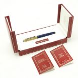 Cartier "Pasha" Gold Plate and Blue Lapis Lacquer Ballpoint Pen in Original Fitted Box. Blue