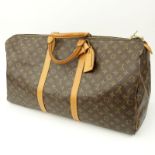 Louis Vuitton Keepall 50 Duffle Weekender Bag. Monogram coated canvas with leather trim. Gold tone