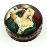 Erotic Russian Lacquer Three Part Circular Form Papier Mache Box. 20th century. Each lid features