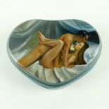 Erotic Russian Lacquer Three Part Heart Shape Papier Mache Box. 20th century. Each lid features a