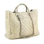 Chanel Grey Quilted Snakeskin Large Shopping Tote. Silver-tone hardware, single pocket at back,