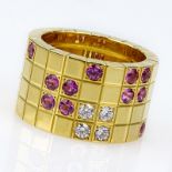 Cartier Payette Approx. .20 Carat Diamond, .80 Carat Pink Sapphire and 18 Karat Yellow Gold Wide