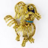 Vintage Van Cleef & Arpels style 18 Karat Yellow Gold and Enamel Dog Brooch. Signed/Hallmarked. Good