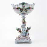 Large Vintage Dresden Figural Porcelain Compote. Decorated with hand painted and transferred