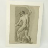 18th Century Graphite and Pastel On Paper "Nude Male Figure". Unsigned. Creases, light soiling.