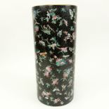 Chinese Porcelain Famille Noir Hat Stand Vase. Unsigned. Drilled or in good condition. Measures 12-