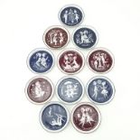 Set of Eleven (11) Rosenthal Studio Line Porcelain Coasters - Lovers - monthly. Signed. "March"