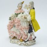 Dresden Porcelain Figural Group. Dresden back stamp on underside. Some losses and repairs.