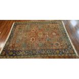 Large Semi Antique Heriz Rug. Worn, some discoloration, dirty, and has been re-fringed. Measures