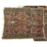 Three (3) Semi Antique Rugs. Discoloration, dirty, wear to fringes, small hole to one rug.