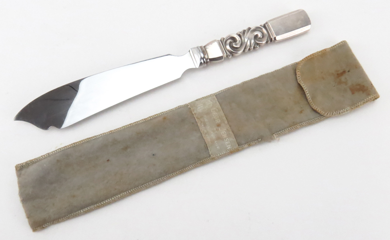 Georg Jensen "Scroll" Sterling Handled Fish Knife with Original Pouch. Stamped sterling on handle, - Image 6 of 6