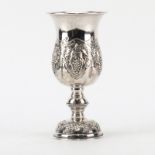 Judaica Sterling Silver Kiddush Goblet. Grape and vine motif. Unsigned. Good condition. Measures 7-