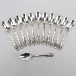 Set of Twelve (12) Wallace "Grand Baroque" Sterling Silver Oval/Place Spoons. Circa 1941. Stamped