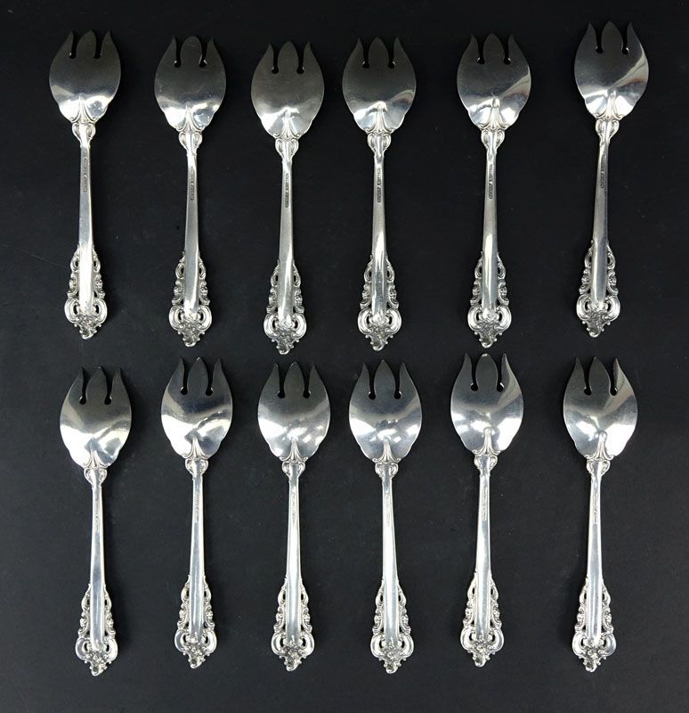 Set of Twelve (12) Wallace "Grand Baroque" Sterling Silver Ice Cream Forks. Circa 1941. Stamped - Image 2 of 3
