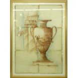 Pair of Rag Paper Prints "Urns". Signed lower right. Good condition. Frame measure 71" H x 51-3/4"