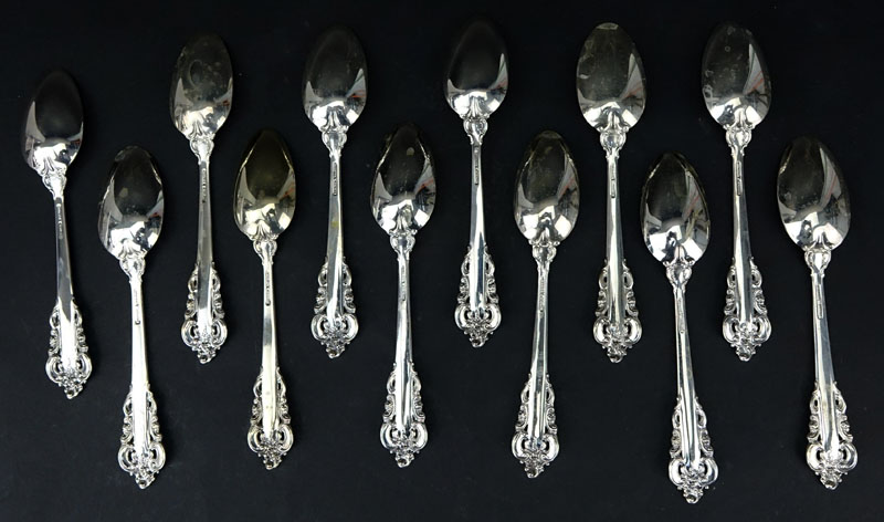 Set of Twelve (12) Wallace "Grand Baroque" Sterling Silver Teaspoons. Circa 1941. Stamped - Image 3 of 4