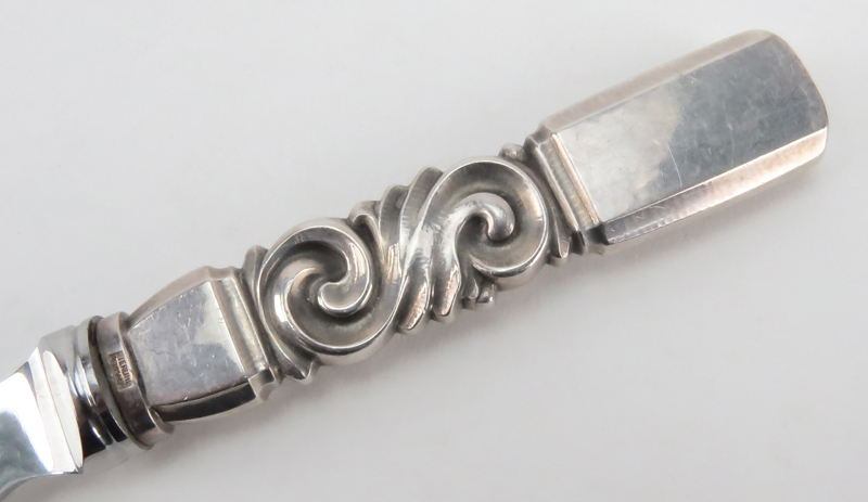 Georg Jensen "Scroll" Sterling Handled Fish Knife with Original Pouch. Stamped sterling on handle, - Image 2 of 6