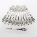 Set of Twelve (12) Wallace "Grand Baroque" Sterling Silver One Tine Butter Picks. Circa 1941.