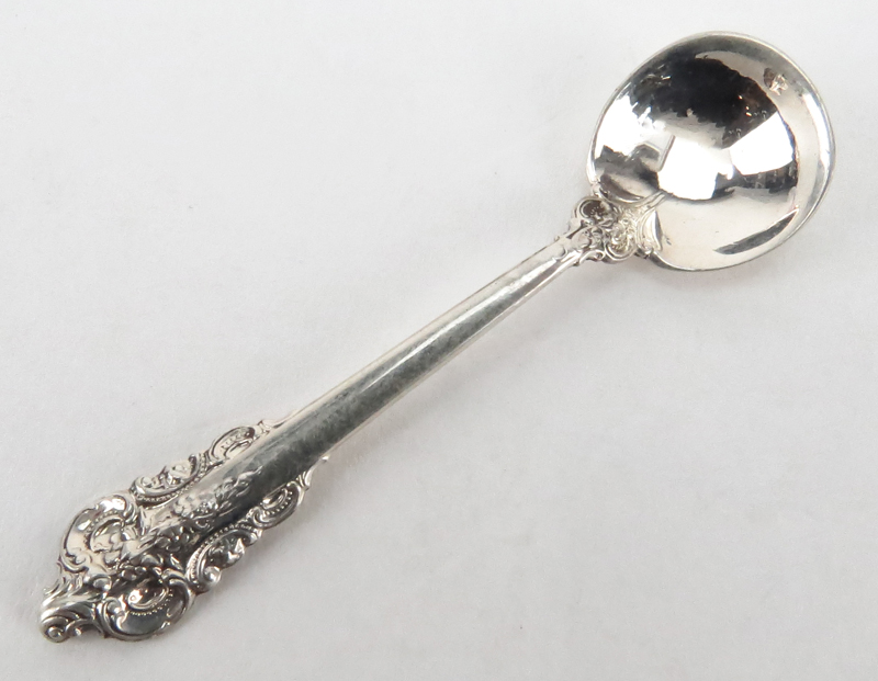 Set of Twelve (12) Wallace "Grand Baroque" Sterling Silver Salt Spoons. Circa 1941. Stamped - Image 2 of 4