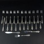 Twenty Four (24) Piece Wallace "Grand Baroque" Sterling Silver Fish Set. Includes: 12 individual