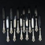 Set of Twelve (12) Wallace "Grand Baroque" Sterling Silver Knives. Circa 1941. Stamped appropriately