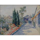Henri Le Sidaner, French (1862-1939) Watercolor on Paper, Garden Scene. Signed lower right. Good