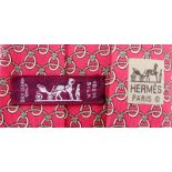 Three (3) Hermes 100% Silk Ties. Various Patterns. Labeled appropriately. The monkey tie with 2 tiny